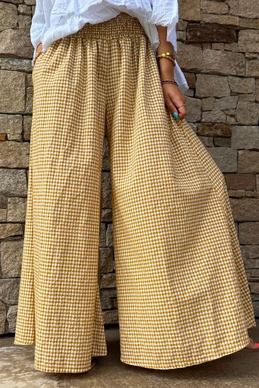 Arbi Gingham Palazzo Pant Mustard